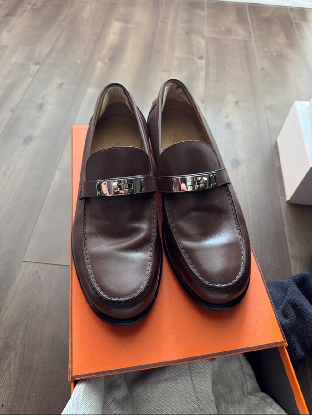 Hermes Dark Brown Leather Bit Loafers